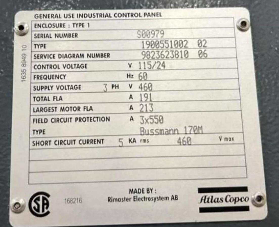 Used 2021 Atlas Copco GA110VSD+ | 150HP Rotary Screw Compressor | 110kW | 19k Hrs