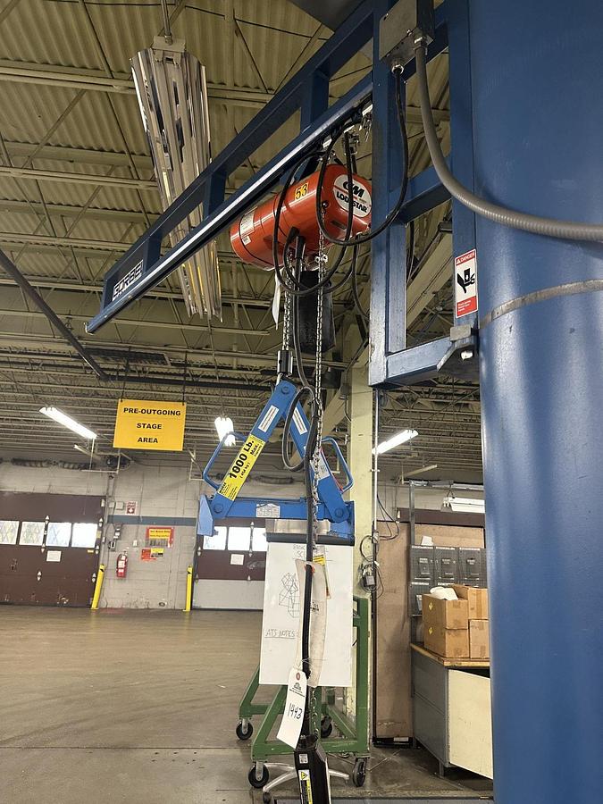Used 500# Gorbel Freestanding Jib Crane 8' Under Beam x 100" Arm Length & CM Hoist