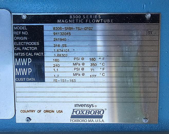 Foxboro 8306-SABA-TSJ-GFGZ Hydraulic 6" Flow Tube 316 SST 