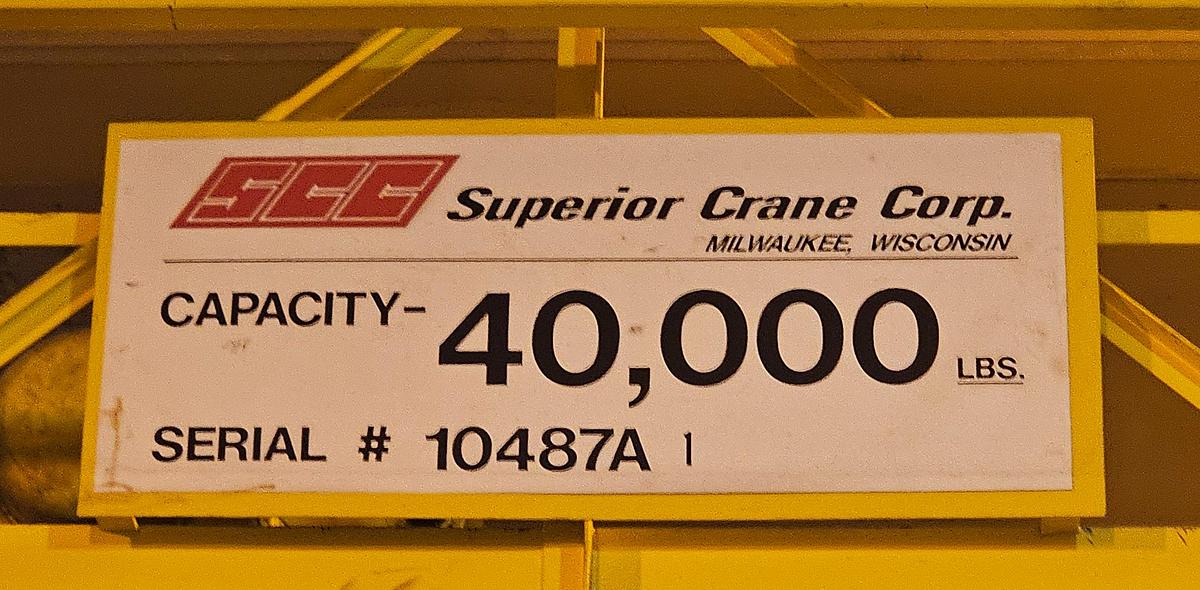 Used 20 Ton P&H Double Girder Overhead Bridge Crane 48' Span Top Running 10 Ton Hoists