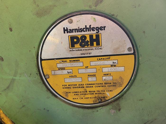 Used P&H 3 Ton Zip Lift Electric Chain Hoist w/Pendant and Trolley 8 FPM Lift Speed