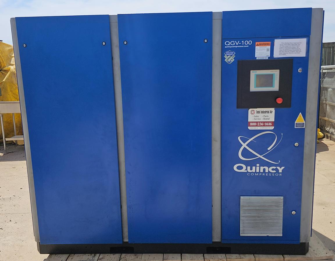 Used 2010 Quincy QGV-100 VFD 100 Hp Rotary Screw Air Compressor 125 Psi / 510 CFM