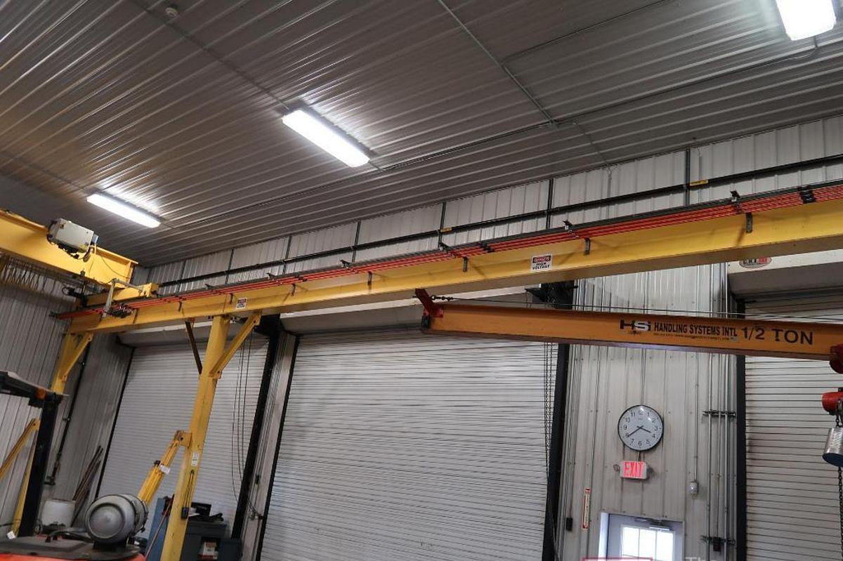 Used 5 Ton Freestanding Overhead Bridge Crane Approx: 60' Span x 60' Runway Spacemaster SX Radio Control Hoist