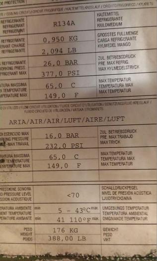 Used MOTIVAIR (MTA) 250 CFM R-134a Air Cooled Refrigerated Air Dryer Model #DE107