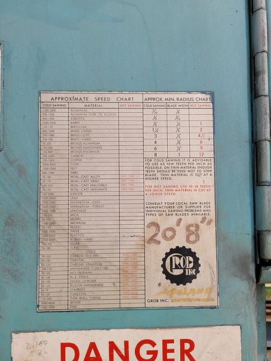 Used Grob 6v-36 Industrial 36” Vertical Bandsaw w/RW-A Blade Welder & Extra Blades