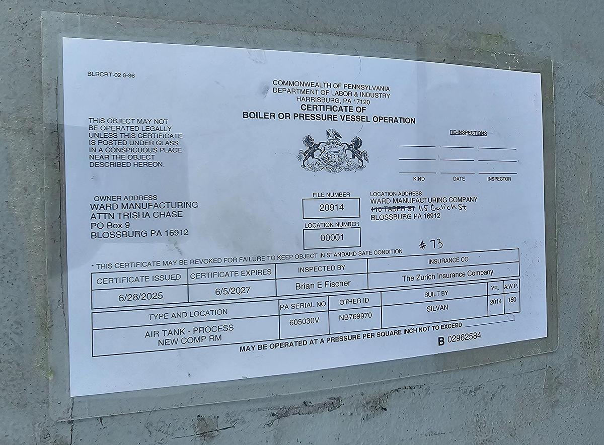 Used 2014 Silvan Industries 2200 Gallon Vertical Compressed Air Receiver Tank 150 PSIG @ 400*F