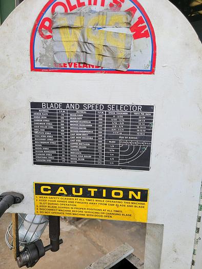 Used 1999 Roll-In EF1459 Vertical Bandsaw 230/460V, 3 ph 30” x 30” Table