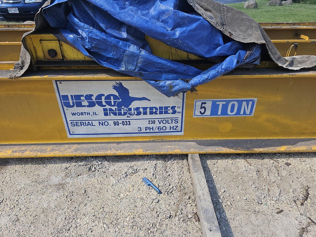 Used 58' Span x 100' Run Uesco 5 Ton Double Girder Freestanding Bridge Crane w/Top Running RM Spacemaster Hoist