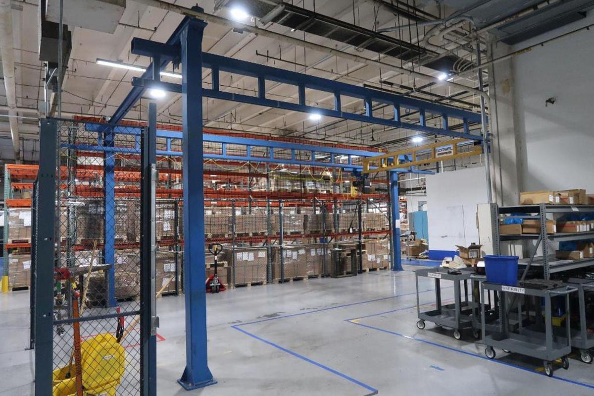 Used 1 Ton Gorbel Modular Workstation Bridge Crane 17' Span x 37' Runway & 1 Ton Demag Electric Chain Hoist