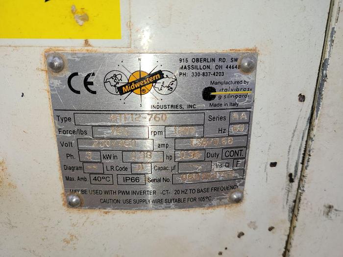 Used Midwest Industries Gyra-Vib MTF12-760 Vibratory Feeding Bowl