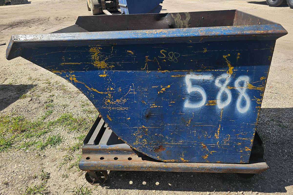 Used 1 Cu. Yard Roura Style Portable Self Dumping Trash Hopper, Castor Mounted 