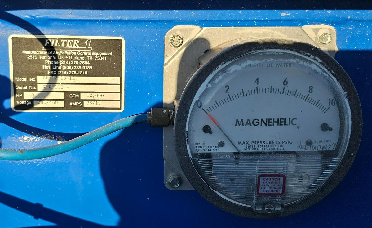 Used 12,000 CFM Filter 1 DB-12-18-15 Downdraft Table Dust Collector 12' x 3' Work Area