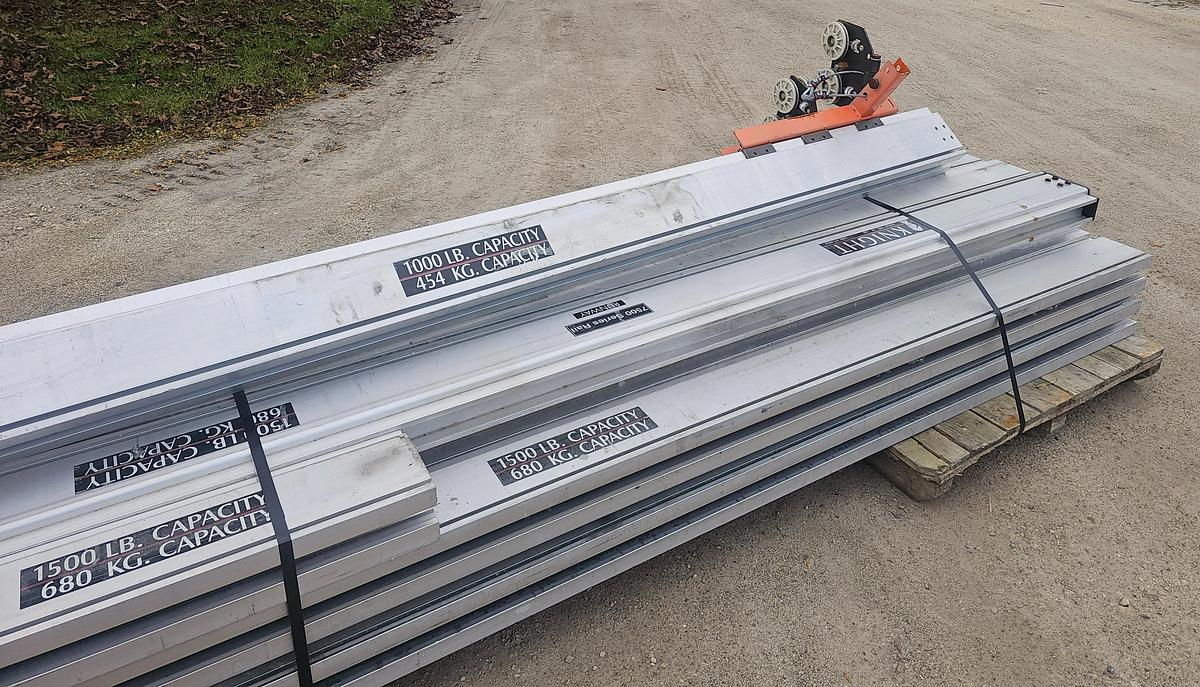 Used Knight RAD7500 1/2 Ton Aluminum Bridge Crane Suspension Rail System 180' Runway x 22' Span Bridge