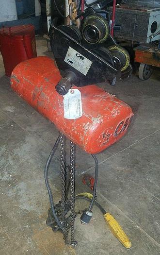 Used 1,000 lb CM #F 1/2 Ton Hoist w/CM Series 633 1/2 Trolley & Pendant 15′ Lift