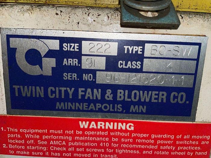 Used Twin City Fan & Blower 25 Hp BC-SW Type 222 Size 1780 RPM
