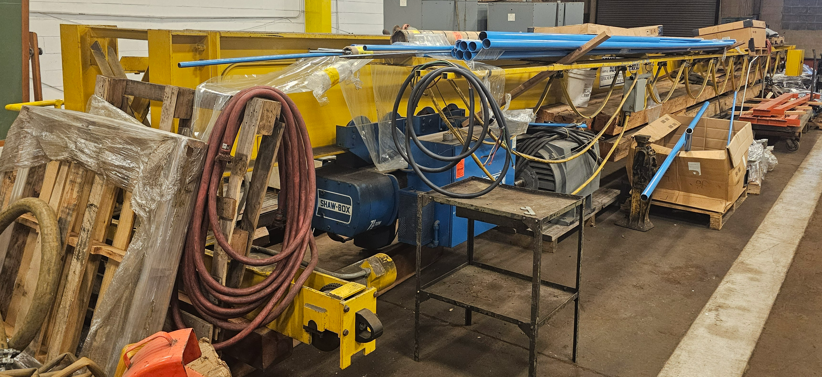 Used 7.5 Ton Uesco Top Running Overhead Crane 45' Span Shaw Box 72L Hoist + I-Beams
