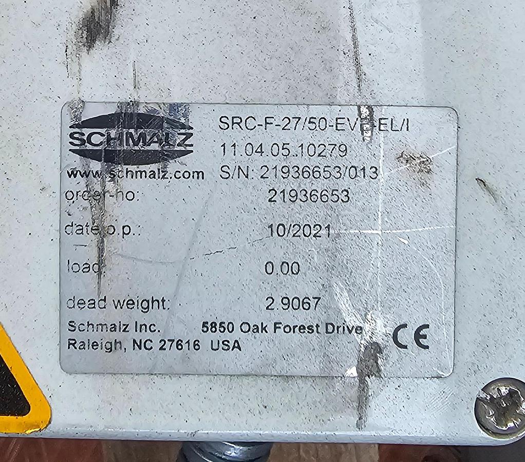 Used 50 Kg Schmalz SBB-EVE-ST-VZ Vacuum Lifter Ergo Handler 10' Arm x 11' HUB Jumbo ERGO 65 