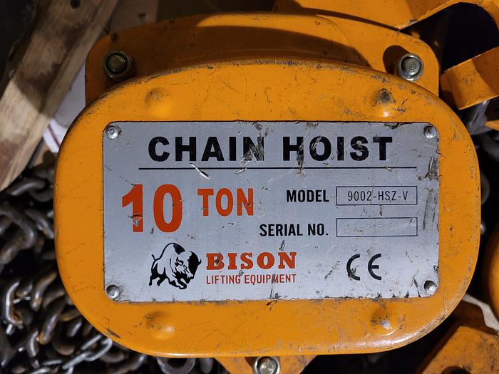 Used Bison 10 Ton 9002-HSZ-V Manual Chain Hoist 25′ Lift Approx