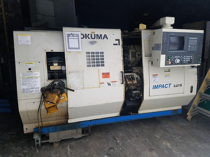 Used 2001 Okuma IMPACT LU15 Big Bore Twin Turret CNC Turning Center OSP U110L Control & Chuck