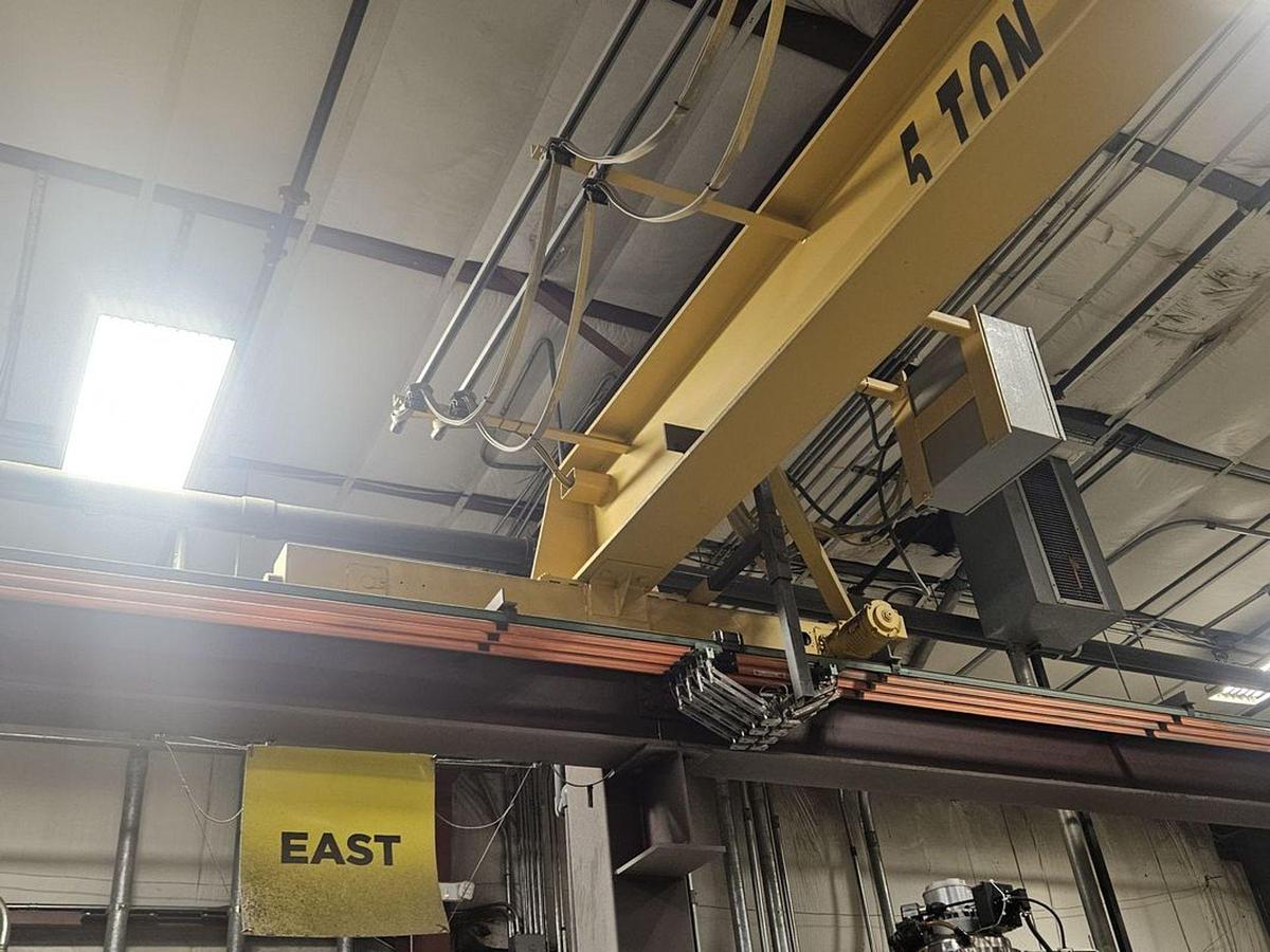 Used 5 Ton Crane Werks 45' x 100' Free Standing Overhead Bridge Crane & RM Hoist