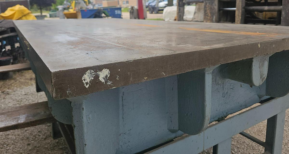 Used 96" x 48" Webbed Cast Iron Setup/Layout Table w/Stand, 2" Surface Plate