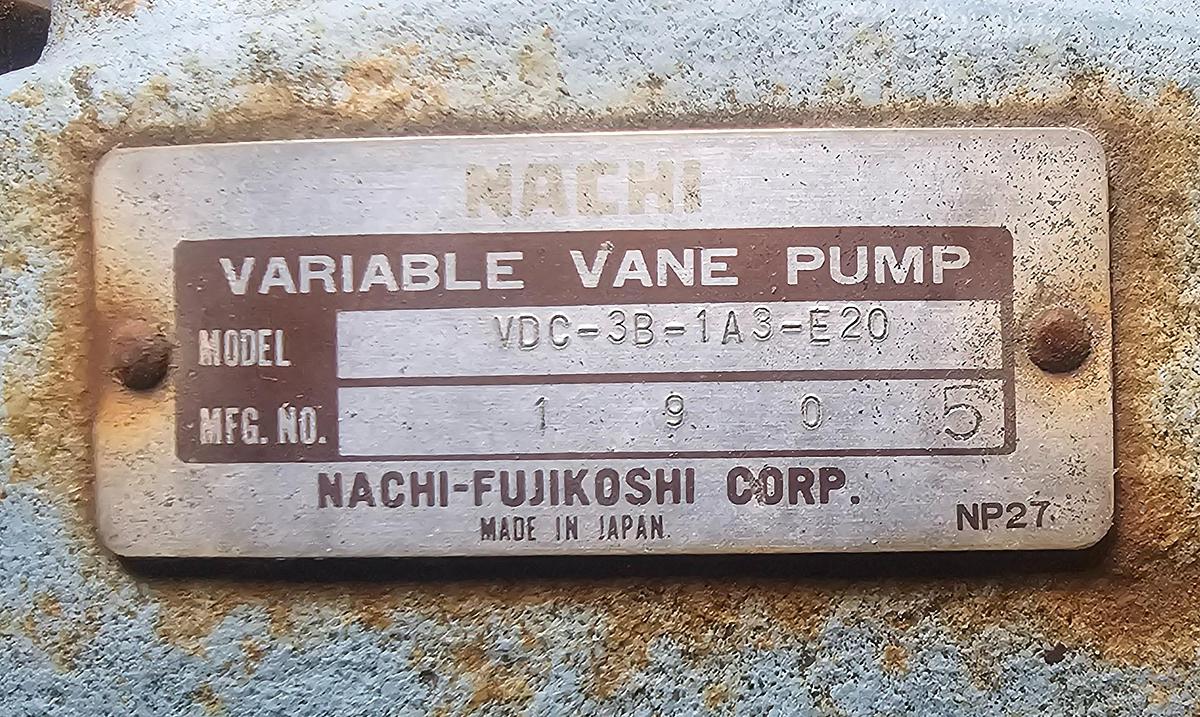 Used Nachi VDC-3B0-1A3-E20 Direct Drive Variable Vane Pump & 15 Hp Electric Motor 