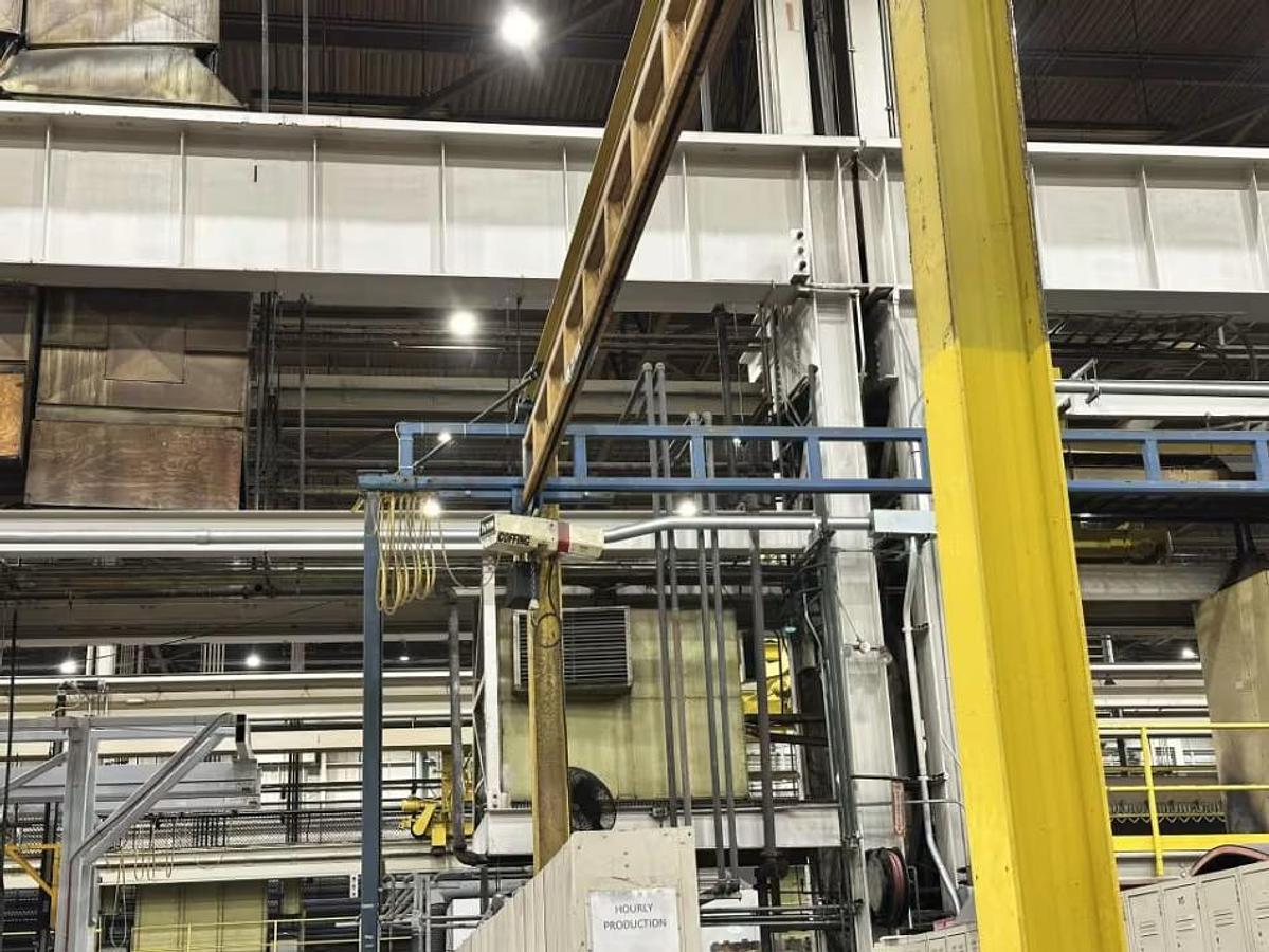 Used 1000# Gorbel 25' Span x 45' Free Standing Twin Bridge Crane System & 1/4 Ton Hoists