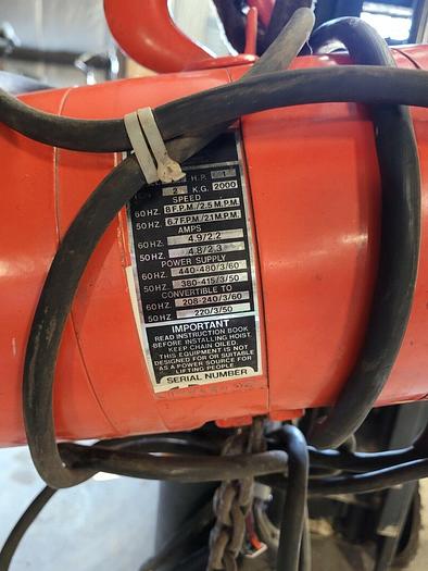 Used 2 Ton CM Valustar WR Electric Chain Hoist, 15' Lift, 8 FPM, 208-240/460V 3 ph