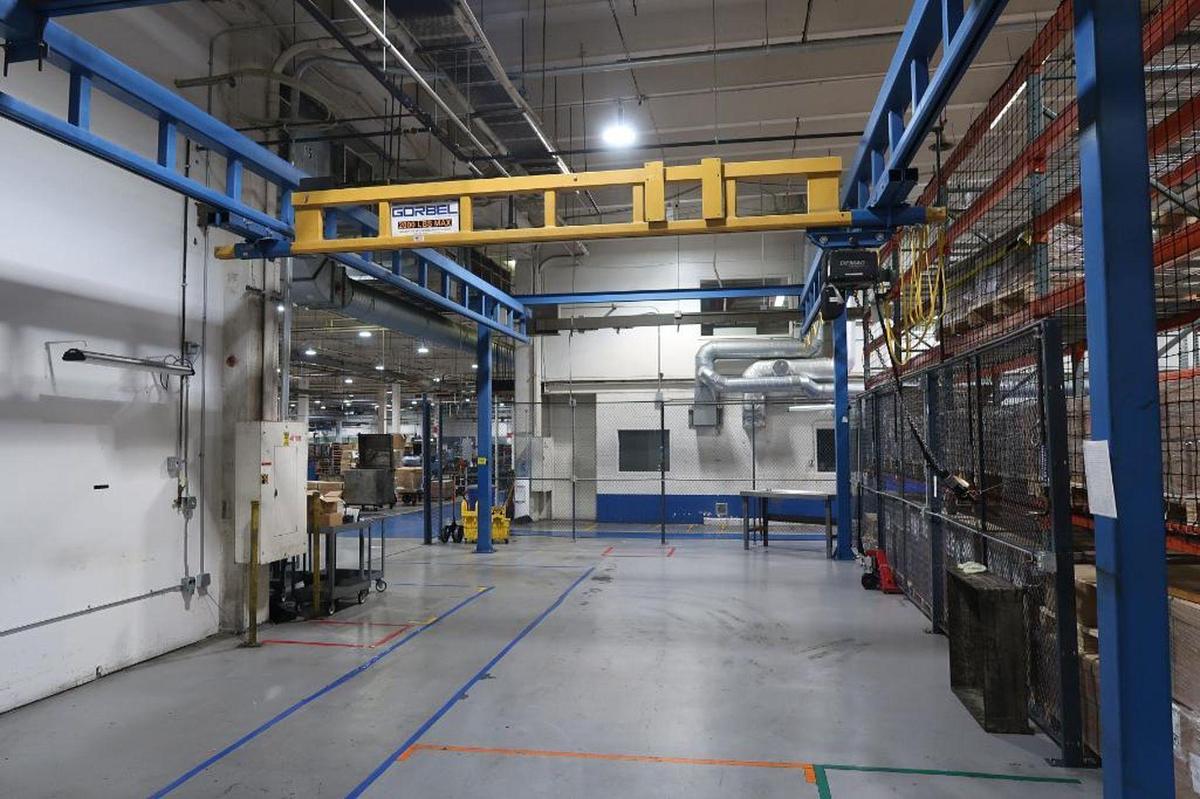 Used 1 Ton Gorbel Modular Workstation Bridge Crane 17' Span x 37' Runway & 1 Ton Demag Electric Chain Hoist