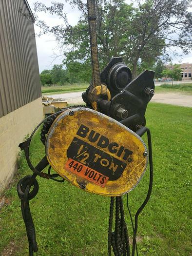 Used 1/2 Ton Budgit Roller Chain Hoist w/Pendant & Trolley, 230/460V/3/60 17 F.P.M