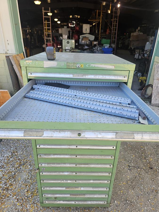 Used Vintage 15 Drawer Equipto Industrial Tooling Cabinet 28" x 28" x 60" Green