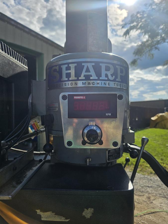 Used 3 Hp Sharp LMV-50/DVS CNC Vertical Knee Mill Acu-Rite CNC Control Collets & Vise