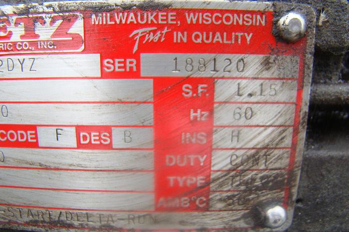 Used 460 VOLT DIETZ D132DYZ 15HP 3520 RPM ELECTRIC MOTOR