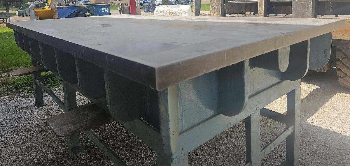 Used 96" x 48" Webbed Cast Iron Setup/Layout Table w/Stand, 2" Surface Plate