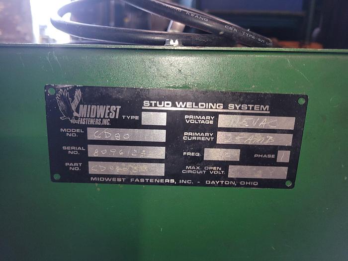 Used Midwest Industries, Inc. CD80 Stud Welding System & Gun