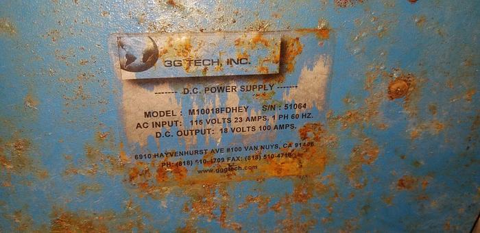 Used 3G Tech 18 Volt DC 100 Amp Power Supply #M10018-FDHEY