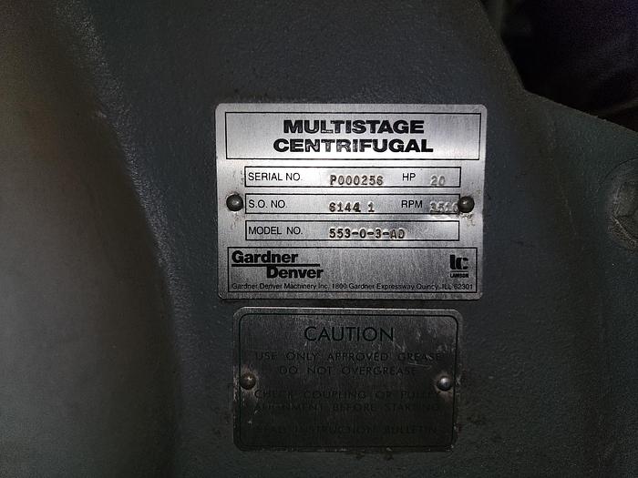 Used 30 Hp Gardner Denver 533-0-3-AD Centrifugal Blower 3510 RPM 