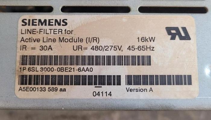 Used Siemens 30 Amp Line Filter 6SL 3000-0BE21-6AA0 Active Line Module 16kW Version A