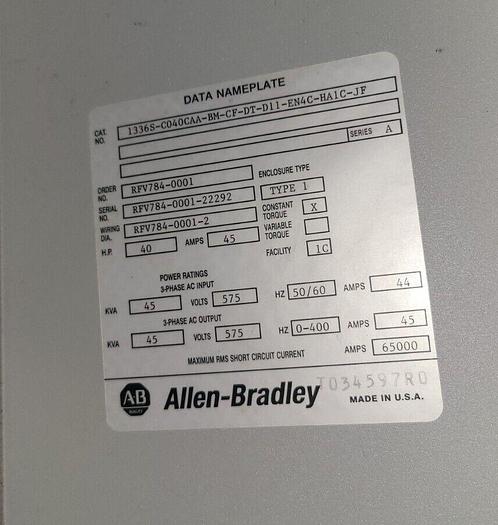 Used Allen Bradley Series 1336 Plus Sensorless Vector Drive 40 Hp Series A