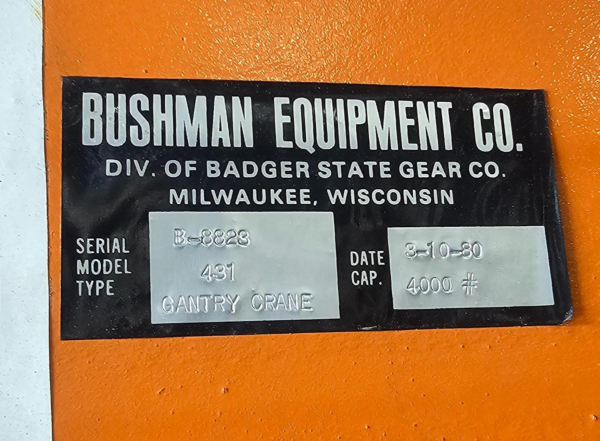 Used 2 Ton Bushman 12' Span Adjustable Height Portable Gantry Crane & Electric Hoist