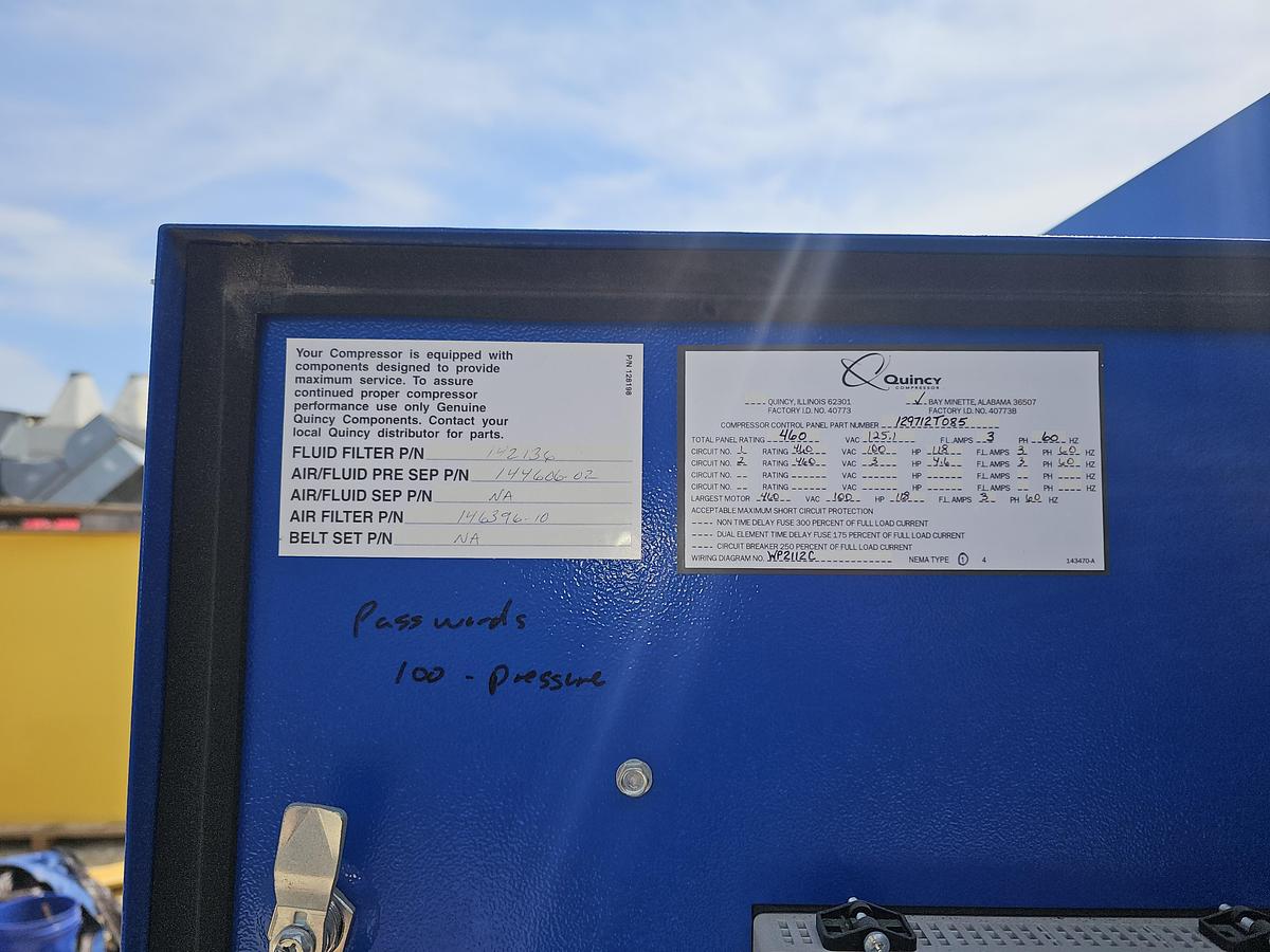 Used 2010 Quincy QGV-100 VFD 100 Hp Rotary Screw Air Compressor 125 Psi / 510 CFM