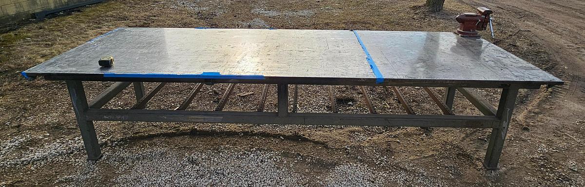 Used 144" x 48" Heavy-Duty Steel Fabrication Table | 1" Thick Top | 35" Height