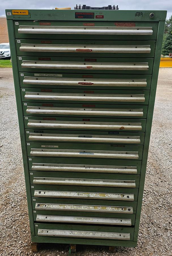 Used Nu-Era 15 Drawer Automator Ball Bearing Tooling Cabinet 28.5" x 28.5" x 60"