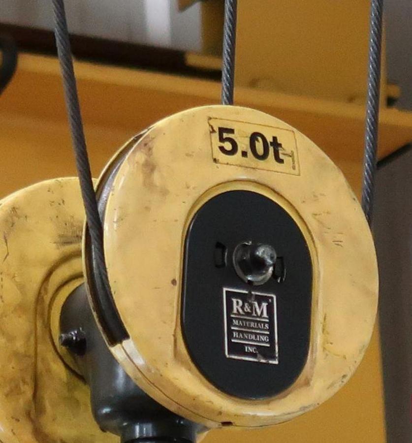 Used 5 Ton Freestanding Overhead Bridge Crane Approx: 60' Span x 60' Runway Spacemaster SX Radio Control Hoist