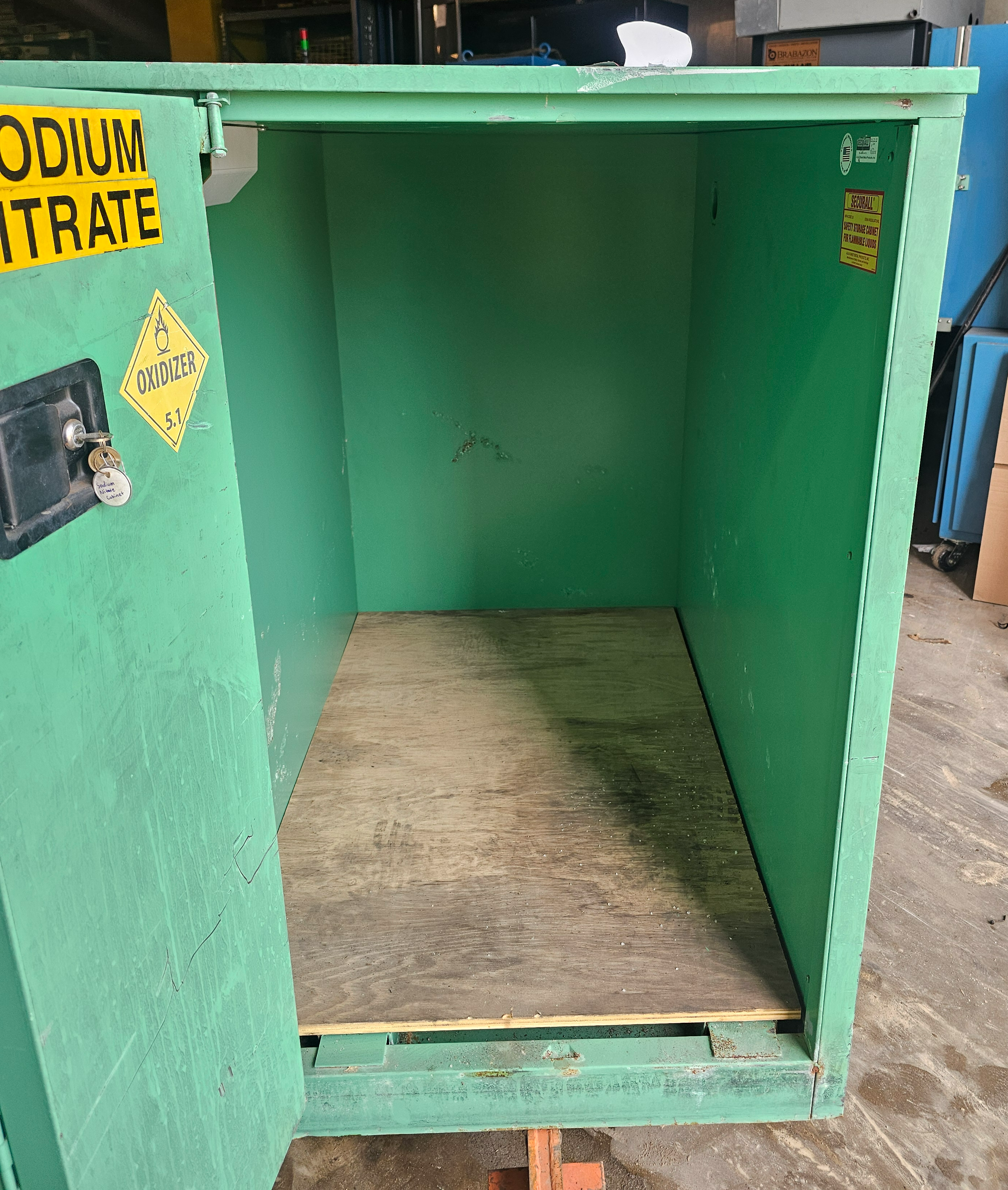 Used 48" x 30" x 44" Securall Sliding Door 55 Gallon Drum Flammable Safety Cabinet