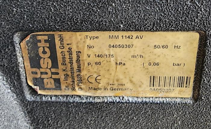 Used Busch Type Mink MM 1142 AV Vacuum Pump 116 CFM
