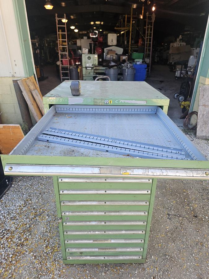 Used Vintage 15 Drawer Equipto Industrial Tooling Cabinet 28" x 28" x 60" Green