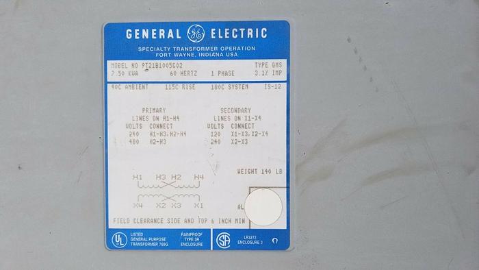 Used General Electric / Ge 7.50 KVA Transformer 9T21B1005G02 Used Single Phase
