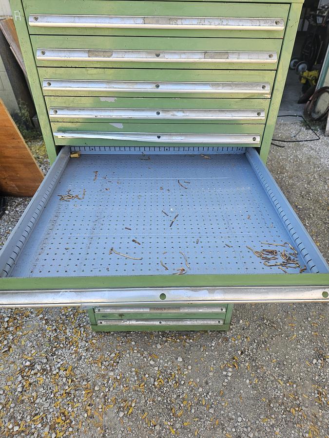 Used Vintage 15 Drawer Equipto Industrial Tooling Cabinet 28" x 28" x 60" Green