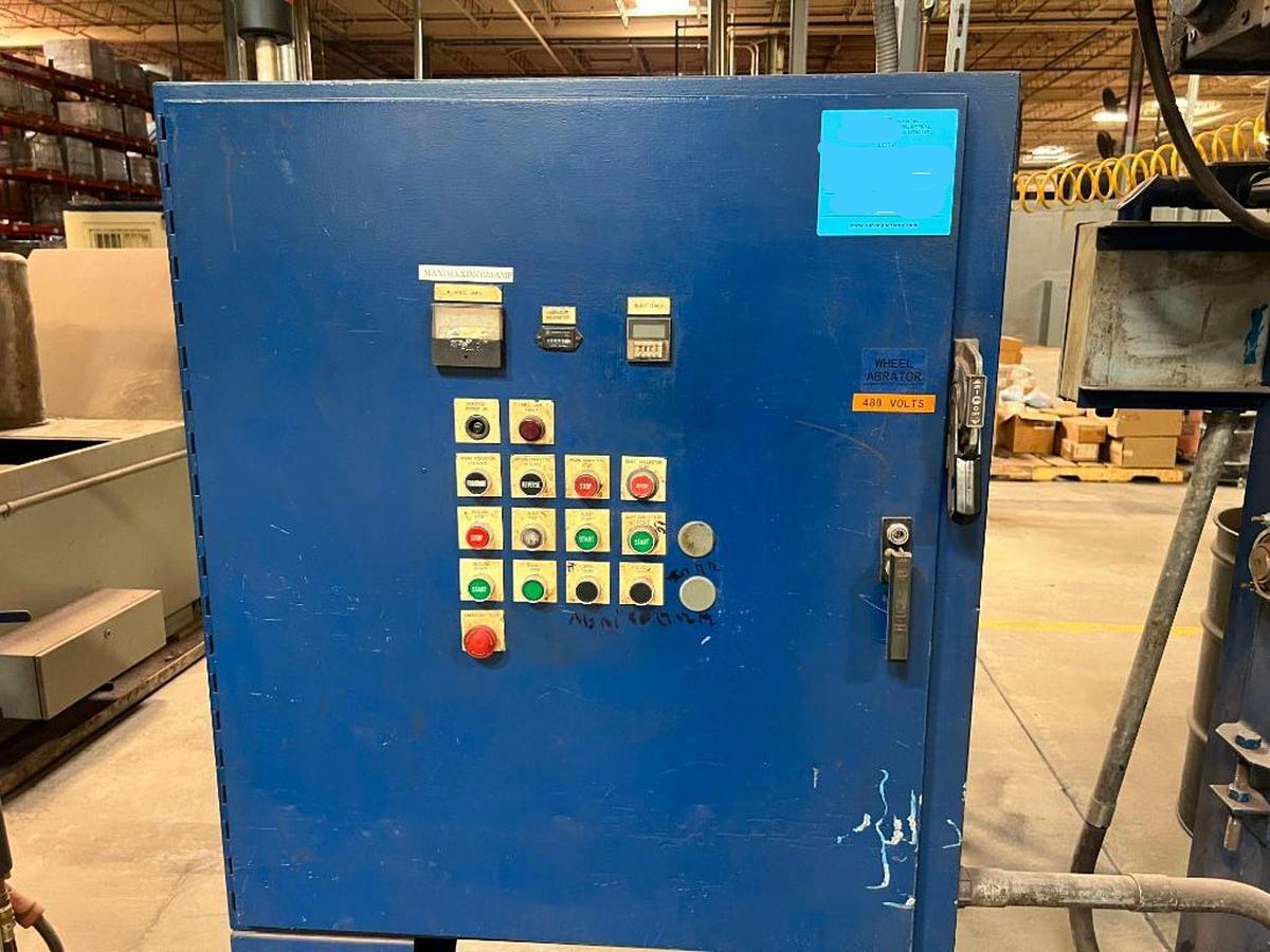 Used 15 Hp Wheelabrator Tumblast TBR-6 Direct Drive Blast Wheel Rubber Belt Machine, 6 Cu. Ft Capacity 